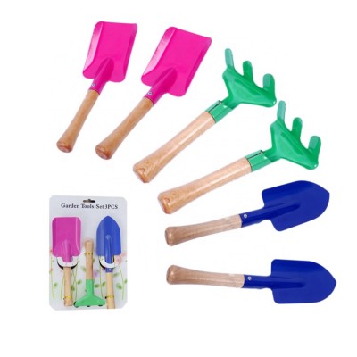 Wholesale Metal Wood Miniature Trowel Garden Hand Tool Kit Toy Cute Child Children Size Kids Small Mini Gardening Tools Set